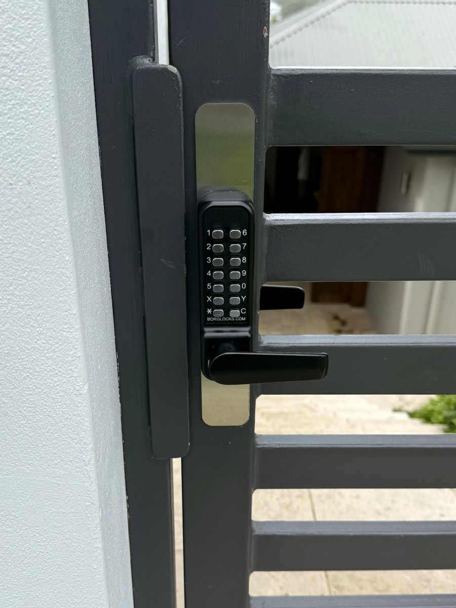 Keypad lock fitted to a front gate